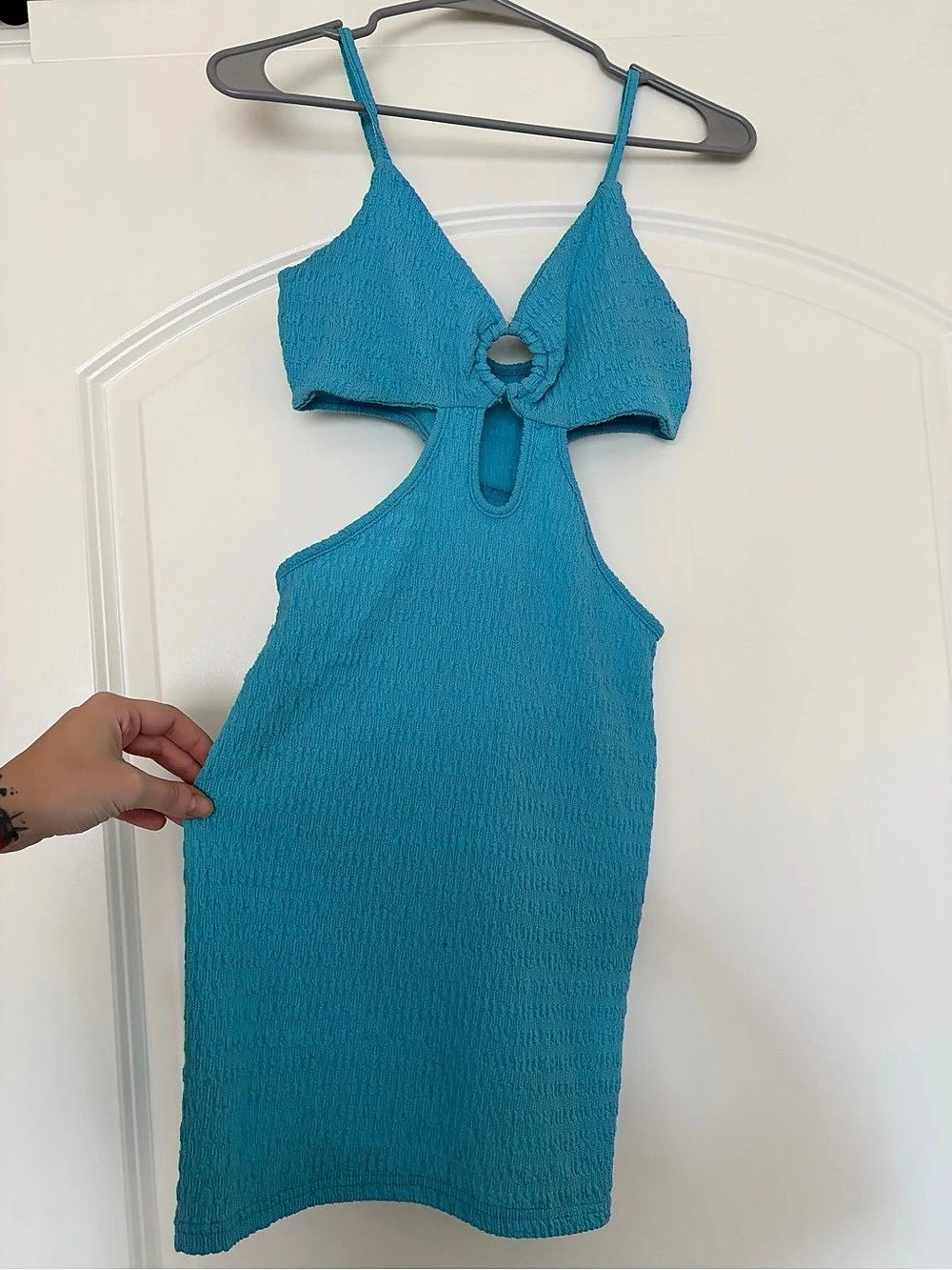 Summery Light Blue Cutout Sleeveless O-Ring Mini Dress O-Ring